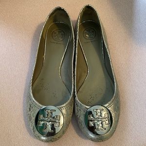 Tory Burch metallic python flats